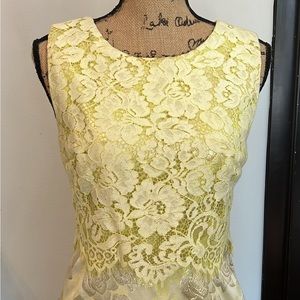 ERIN - Yellow/Lime Green Cocktail Dress w/ Pockets. Small stain (as pictured).